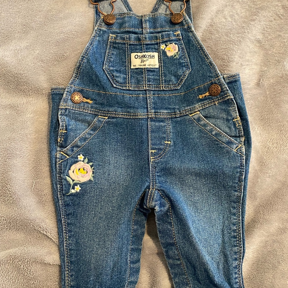 Floral embroidered baby overalls size 3 perfect condition